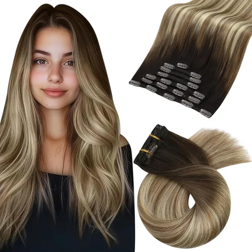 Miniatura 27 de Moresoo Extensiones de cabello humano Remy con clip, color rubio platino, extensiones de cabello humano real de doble trama, color rubio #60, 18