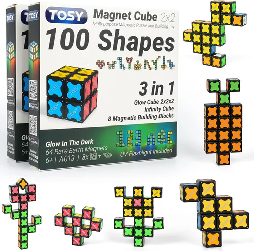 TOSY Cubo magnético 2x2 – 8 bloques, juguete 2 en 1: cubo de rompecabezas de 2 x 2 x 2 y cubo infinito personalizable, regalos de cesta de Pascua