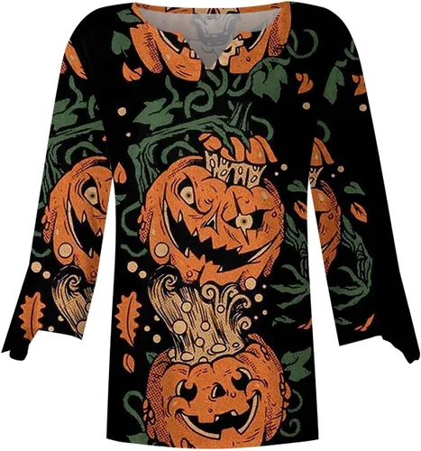 Miniatura 4 de 34 Length Sleeve Womens Tops Loose Casual Bat Print Shirts Halloween Graphic Tee Comfy V Neck Plus Size T Shirt Lightning Deals of Today