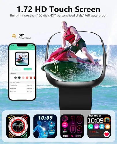 Miniatura 5 de Smart Watches, 1.72" Smartwatch for Men Women (Answer/Make Call), Fitness Tracker with 100+ Sport Modes, IP68 Waterproof, Heart Rate/Sleep/Spo2 Black