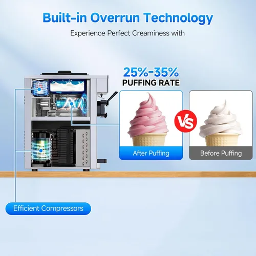 Miniatura 2 de Máquina de Helado de Servicio Suave, Rendimiento de 28 QT/H, 2450W, Máquina de Helado Comercial de Encimera con Tolva de 2x6L, 3 Dispensadores