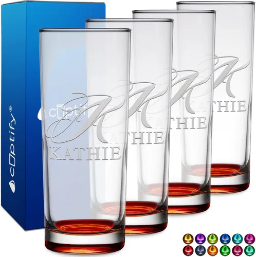 Miniatura 53 de Highball personalizado de 10.5 onzas con fondo negro, vaso Collins alto personalizado, cóctel de bebida mixta recta, inicial con nombre de regalo