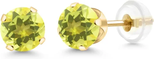Miniatura 193 de Gem Stone King Aretes solitarios con piedra natal de oro de 14 quilates Redondos de 0.236 in Aretes de oro para mujeres y hombres
