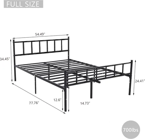 Miniatura 2 de Base de cama de plataforma metálica tamaño matrimonial con cabecero, soporte de listones de acero resistente, no necesita somier, fácil de montar