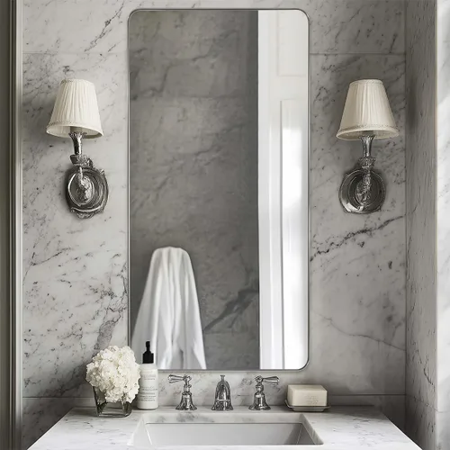 Miniatura 39 de ANDY STAR Espejo cromado para baño, espejo de pared con marco de metal de 22 x 30 pulgadas, espejo rectangular de acero inoxidable con esquina