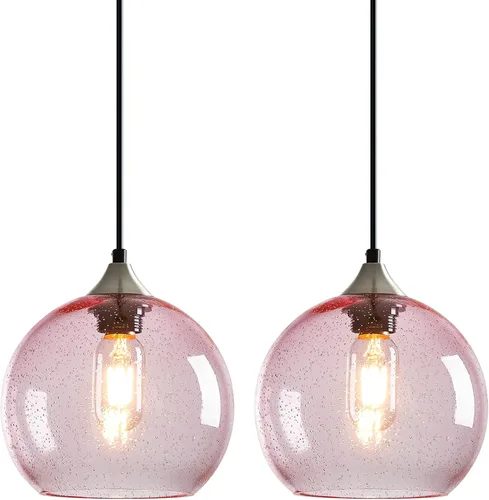 Miniatura 28 de Luces colgantes de cristal verde claro, iluminación de isla de cocina, luminarias de luz colgante de globo, iluminación colgante moderna