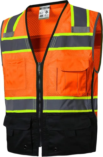 Miniatura 14 de SKSAFETY Chaleco de seguridad de nivel profesional con 10 bolsillos, chaleco de alta visibilidad clase 2 con cremallera, chaleco de alta visibilidad