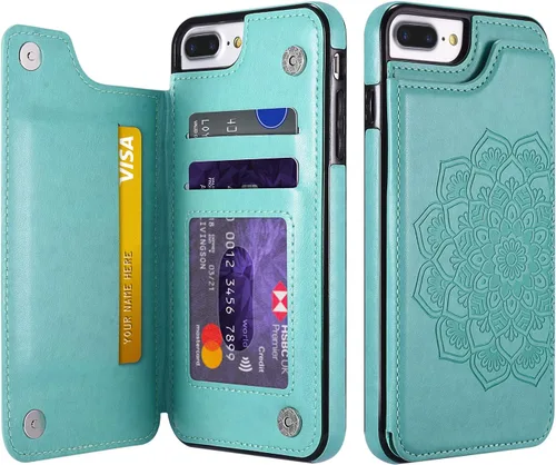 Miniatura 12 de UEEBAI Funda para iPhone SE 2022/7/8/SE 2020, funda de piel sintética con cierre magnético, ranuras para tarjetas, función de soporte