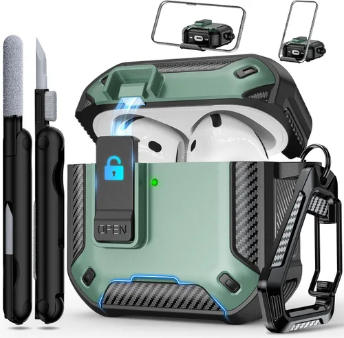 Miniatura 13 de RFUNGUANGO Funda protectora para AirPods Pro de 2ª generación con kit de limpieza, funda rígida militar con cerradura para funda de carga de AirPod