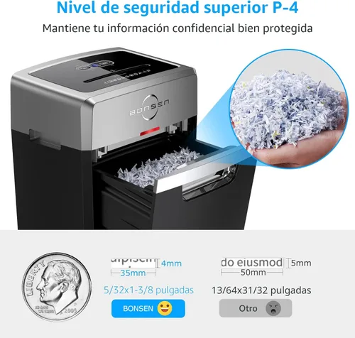 Miniatura 5 de BONSEN Trituradora de Papel de Servicio Pesado, Trituradora de Corte Cruzado de 24 Hojas, Tiempo de Funcionamiento Continuo de 40 Minutos