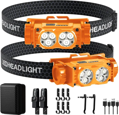 Miniatura 10 de Linterna frontal recargable, 2 unidades, 4500 L, luz súper brillante, LED, recargable con luz blanca, lámpara de cabeza impermeable con diadema
