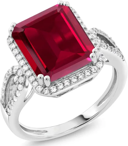 Miniatura 23 de Gem Stone King 5-8 Cttw Halo Ring for Women 925 Sterling Silver Emerald Cut 12X10MM Gemstone Birthstone Fine Jewelry for Her Mom Wife