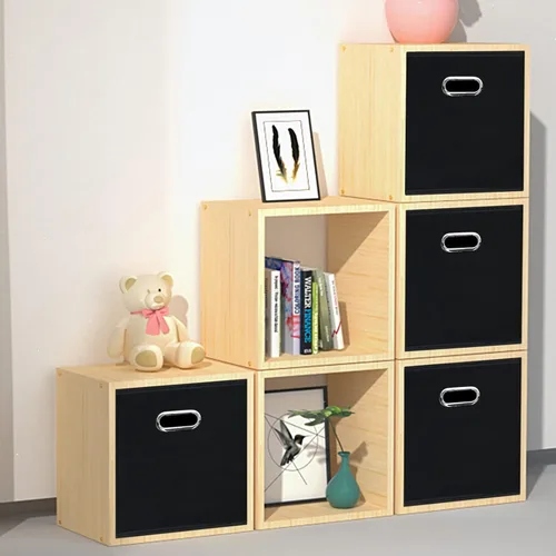 Miniatura 6 de Contenedores de almacenamiento plegables de 11 pulgadas, cubos de tela negra con asa para armario o caja plegable, juego de 2 unidades de 11 x 11 x