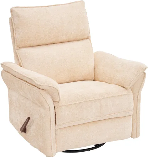 Rocking Chair Nursery with Adjustable Headrest,Manual Swivel Rocker Recliner Nursery Chair with Overstuffed Armrest,Glider Rocker Recliner for