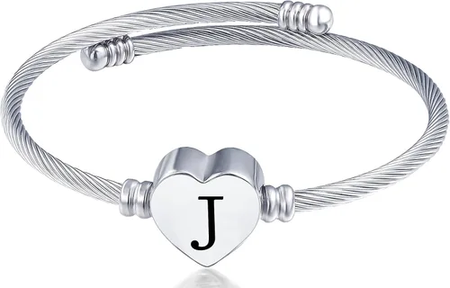 MUERDOU Pulsera con inicial para mujer, pulsera de 26 letras del alfabeto, pulsera con dije de corazón y cable, regalos para ella