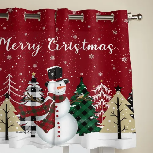 Miniatura 3 de Libaoge Cortinas de Navidad para cocina, dormitorio, juego de 2 paneles, diseño de muñeco de nieve de Navidad, cortinas de invierno con copos