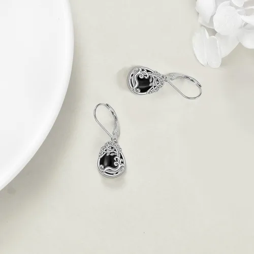Miniatura 250 de Aretes colgantes con forma de lágrima de filigrana de piedra lunar de plata de ley 925 con cierre de palanca para mujer, regalos de joyería