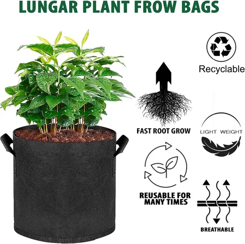Miniatura 3 de Bolsas de cultivo LUNGAR 10 galones. Juego de 5 macetas para plantar, tela de aireación más gruesa de 300G, no tejida, asas reforzadas para maceta