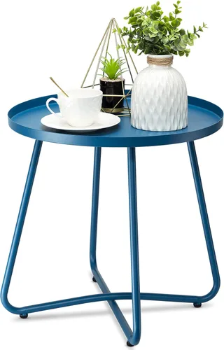 danpinera - Mesa auxiliar de acero resistente a la intemperie, metal, redonda y pequeña para exteriores, para patio, balcón, jardín y mesita de