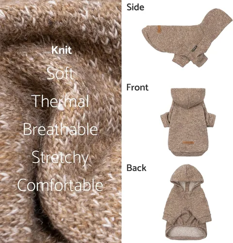 Miniatura 5 de Fitwarm Suéter de punto con capucha para perro, ropa de invierno para perros pequeños niño niña, suéter con capucha para mascotas ligero, caqui