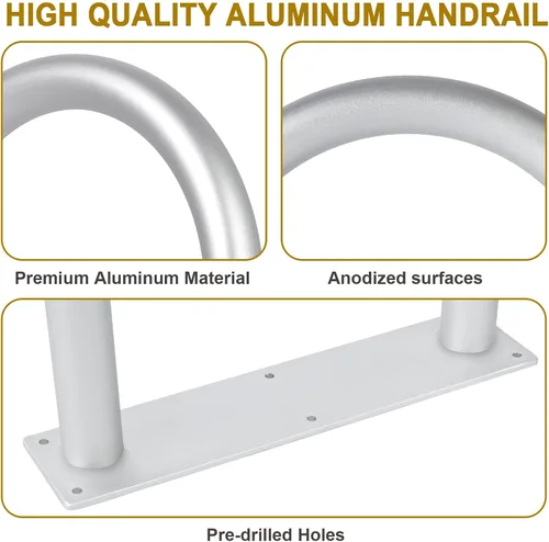 Miniatura 4 de Barandilla de muelle de aluminio, pasamanos de embarque de muelle de 42 x 13 pulgadas, barra de seguridad de aluminio para muelle y barco, pasamanos