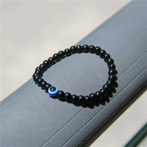 Miniatura 3 de RUIZHEN - 2 Pulseras elásticas con cuentas azules de ojo malvado, 7 chakras, piedra de lava, mano de Hamsa