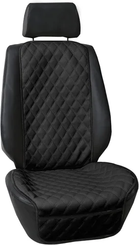 FH Group Cojín de asiento de automóvil – Funda de asiento delantero individual de piel sintética con bolsillos delanteros, compatible con airbag,