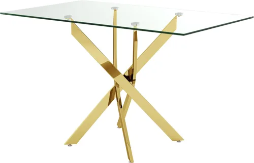 Mesa de comedor de vidrio dorado templado de 47.2 pulgadas para 4 personas, mesa de cocina rectangular de vidrio con patas cromadas, mesa de comedor