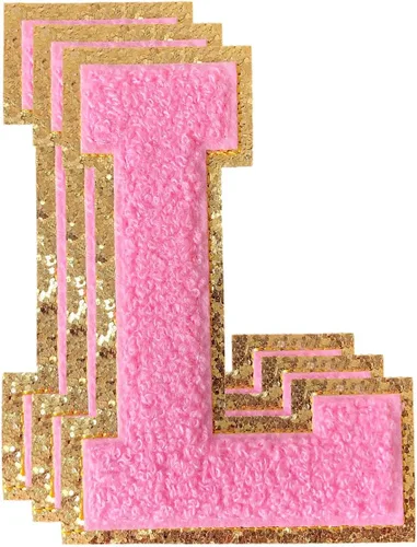Miniatura 167 de 3 parches de números de chenilla negra, tamaño grande de 4-1/2" parches de números para planchar, parches universitarios para ropa, 8" Borde oro rosa