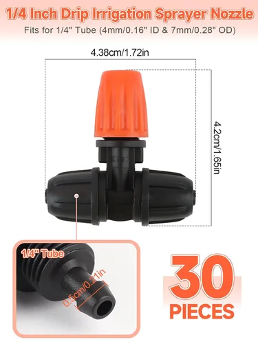 Miniatura 2 de Kalolary - 30 boquillas atomizadoras ajustables de tres vías de 1/4 pulgadas, goteros de riego con micro pulverizador de bloqueo de emisores