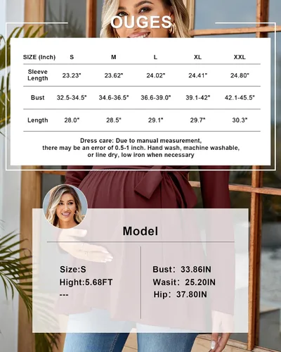 Miniatura 7 de OUGES Túnicas de maternidad para mujer, camisas de manga larga, cuello en V, ropa de maternidad de enfermería, blusa casual de embarazo