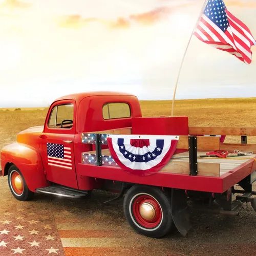 Miniatura 6 de Banderas de banderines para exteriores, 3 banderas plisadas americanas de 2 x 4 pies, banderines patrióticos del 4 de julio, Día del Veterano