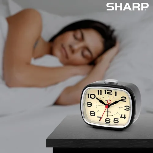 Miniatura 6 de Sharp Reloj despertador, reloj analógico retro simple alimentado por batería, negro, blanco