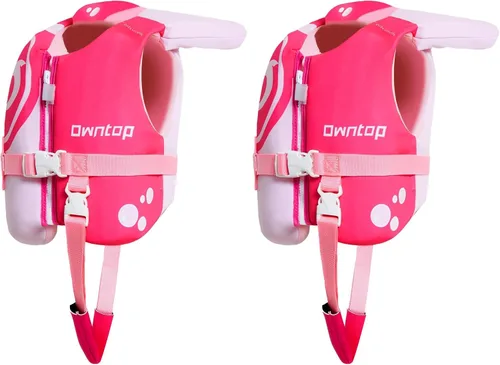 Miniatura 10 de Owntop Chaleco de natación para niños pequeños, chaqueta flotante, ayuda de natación para niños de 20-30-40-50 libras con correas de seguridad Rojo