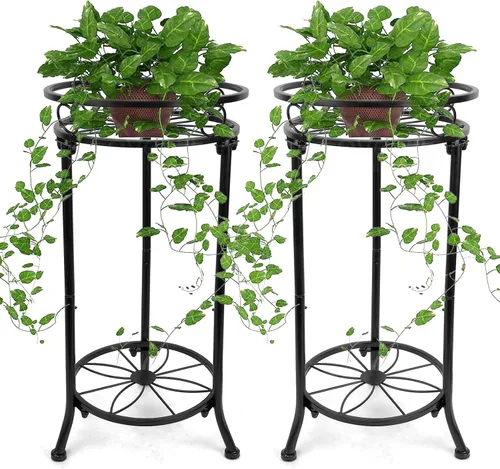 Miniatura 8 de Soporte de Plantas de Interior de 2 Niveles, Soportes de Plantas de Metal Altos para Exterior de 20.3 Pulgadas Negros, Soporte de Esquina Individual