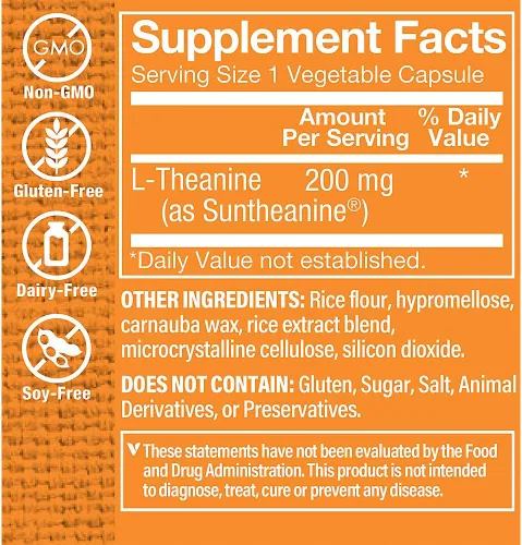 Miniatura 4 de The Vitamin Shoppe L-teanina 200 mg - Enfoque tranquilo, apoyo al estrés y relajación, aminoácidos de té verde (60 cápsulas)