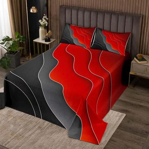 Miniatura 7 de Castle Fairy Juego de edredón moderno de 2 piezas con diseño de rayas abstractas, gris, rojo, negro, para niños, jóvenes, hombres y mujeres
