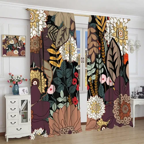 Miniatura 4 de Cortinas de hojas de otoño de mediados de siglo, cortinas opacas con aislamiento térmico y bolsillo para barra, 2 paneles de 45 pulgadas de largo x