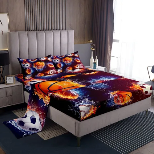 Juego de sábanas de baloncesto, juego de sábanas de fútbol, béisbol, rugby, ropa de cama individual para niños y niñas, juego de cama deportiva,