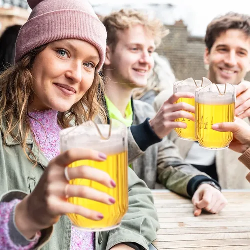 Miniatura 7 de Rtteri - Paquete de 16 jarras de plástico transparente de 32 onzas a granel, mini jarras de bebidas con asa y boquilla para agua, cerveza, limonada