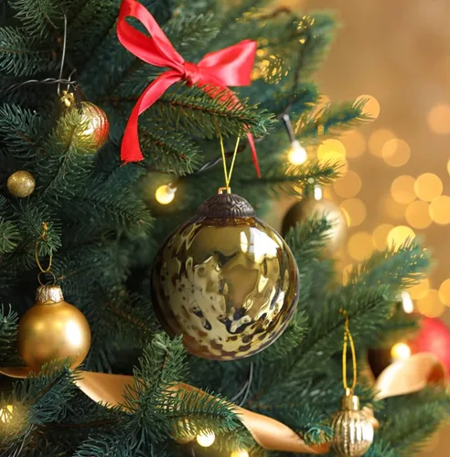 Miniatura 2 de Juego de 4 adornos dorados de vidrio de mercurio (bola antigua en relieve de 3.15 pulgadas) perfectos para árbol de Navidad, decoración colgante