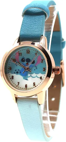 Accutime Disney Lilo & Stitch Reloj de pulsera analógico de cuarzo azul degradado con cara pequeña, detalles dorados para mujeres y adultos (Modelo