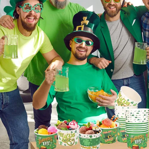 Miniatura 7 de HOWAF 24 unidades de suministros de fiesta del día de San Patricio, cuencos de helado, tazas desechables para aperitivos para Sundae Irlandés Verde
