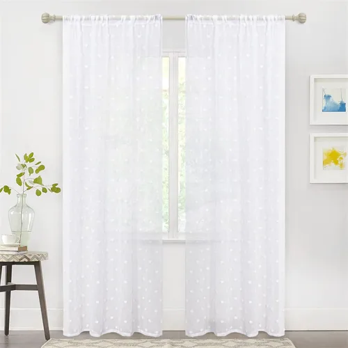 Miniatura 6 de MYSKY HOME Cortinas blancas para sala de estar de 84 pulgadas de largo, cortinas con pompones para dormitorio, cortinas transparentes para ventanas