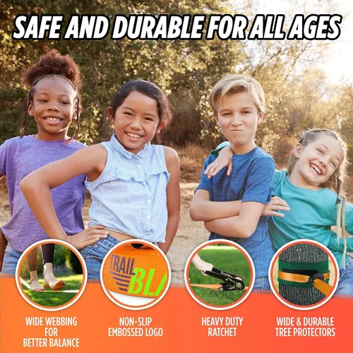 Miniatura 5 de Kit completo de ninja Slackline – Línea de holgura de 60 pies para patio trasero para niños y adultos – Kit de protección de árboles más anchos