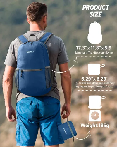 Miniatura 3 de Gonex Mochila Ultraligera Plegable de 20L, Práctica, Plegable para Camping, Viajes al Aire Libre, Ciclismo, Mochila Escolar Azul oscuro