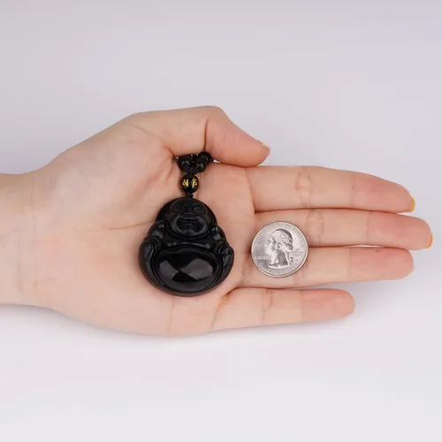 Miniatura 8 de Collar de obsidiana negra con dije de protección de amuleto de la suerte con cadena de cuentas extendida, piedra de cristal curativa, collares