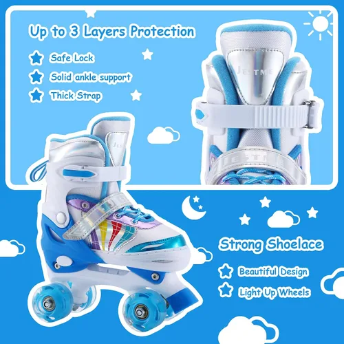Miniatura 5 de Patines ajustables para niños y niñas, niños pequeños, jóvenes, color rosa, 4 tamaños, ajustables, para niños y niñas, para tallas 11J hasta