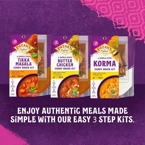 Miniatura 7 de Patak's Mantequilla de pollo con curry Kit de 3 pasos, ingredientes premedidos, especias enteras fragantes, pasta de especias de curry de pollo