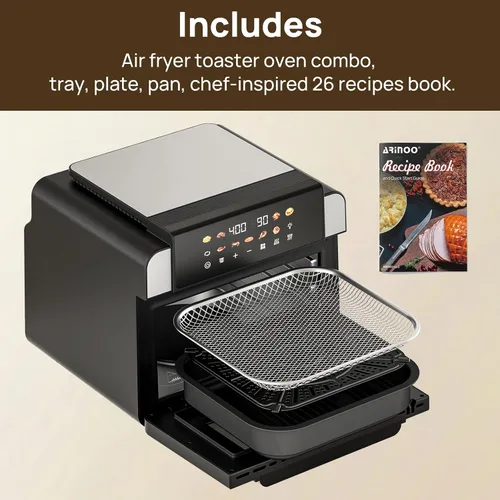 Miniatura 8 de Combo de horno tostador con freidora de aire de 16 cuartos con revestimiento de cerámica sin PFAS y ventana de visión, horno de convección XL 9